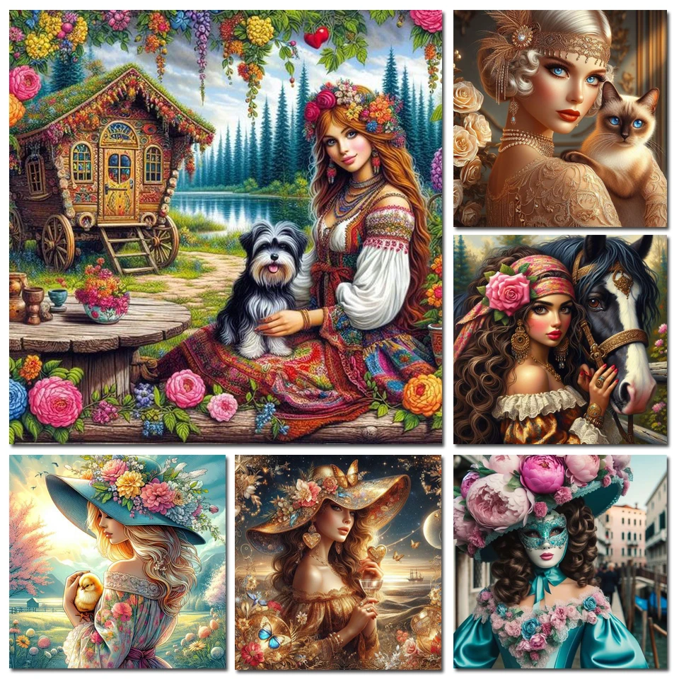 DIY 5D Diamond Art Paľba Nový príchod dievča Portrét Horse Dog Cat Mosaic Cross Stitch Kit Kit
