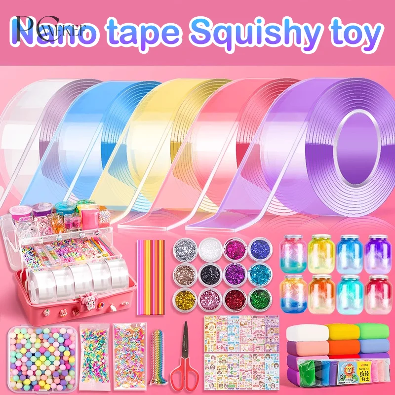 DIY Craft Pinch Hračka Vyrobiteľná bublinová páska Neznačujúca obojstranná lepidlá opakovane použiteľná farba Vysoko lepkavá nano páska