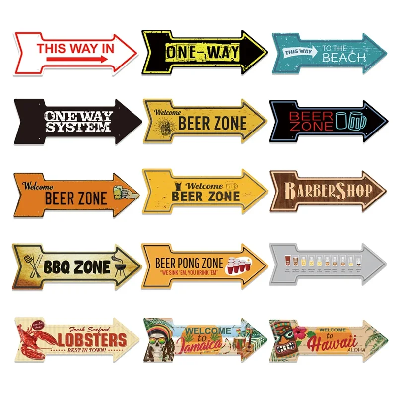 DIY Custom Arrow Plate Značka kovová stena Značka dekor Vitajte pivo zóna BBQ BAR RASTOVANIE CIN SIGN DECORATIVE Plagát