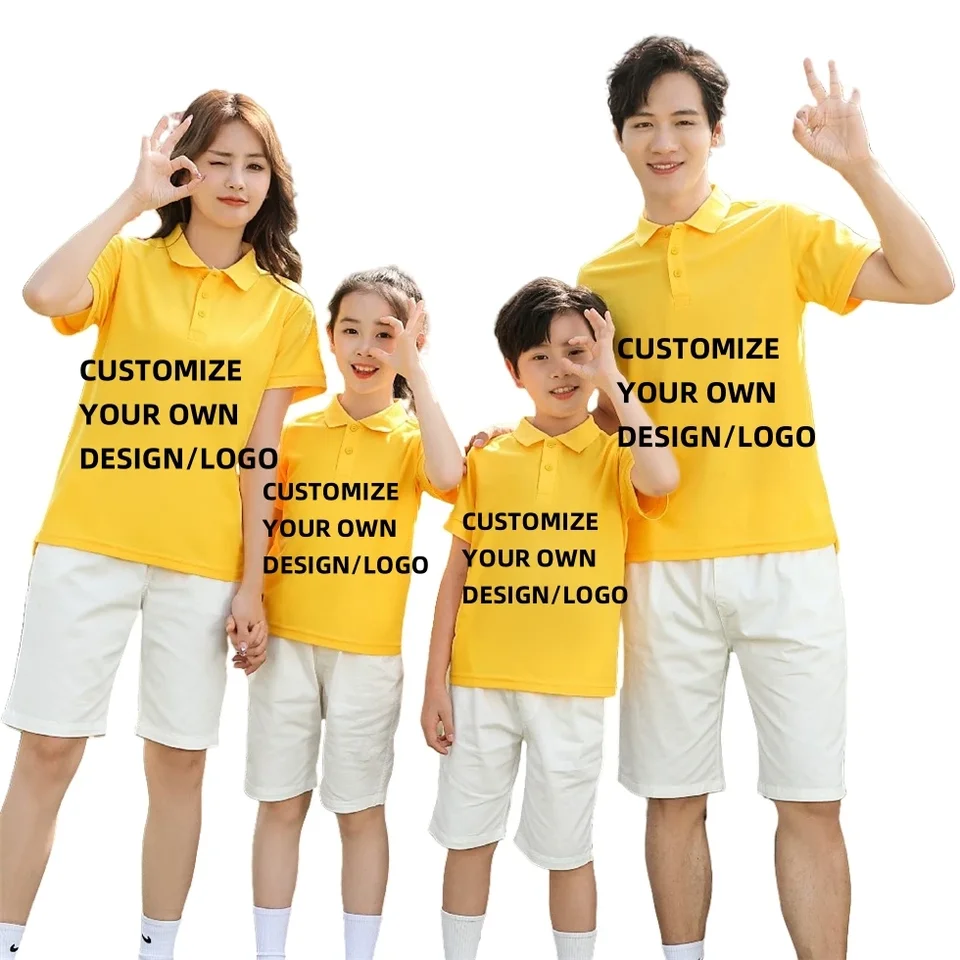 DIY Custom Logo Image Mom Dad a dieťa s krátkym rukávom s krátkym rukávom s košeľou s letnou golierou letnou bavlnou študent Rodinná uniforma