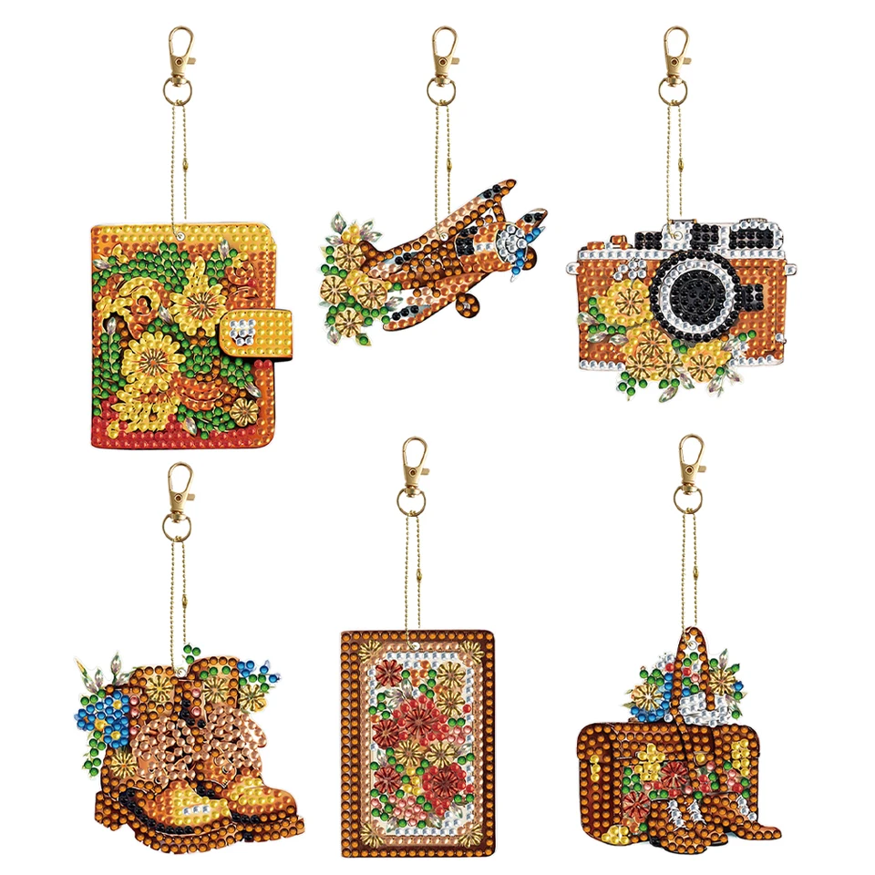 DIY Diamond Art Keychains Ručne vyrobený 6ks bodový vŕtací kľúče kruh Diamond Mosaic Kit Rinestone prívesok s obojstranným dekoráciou