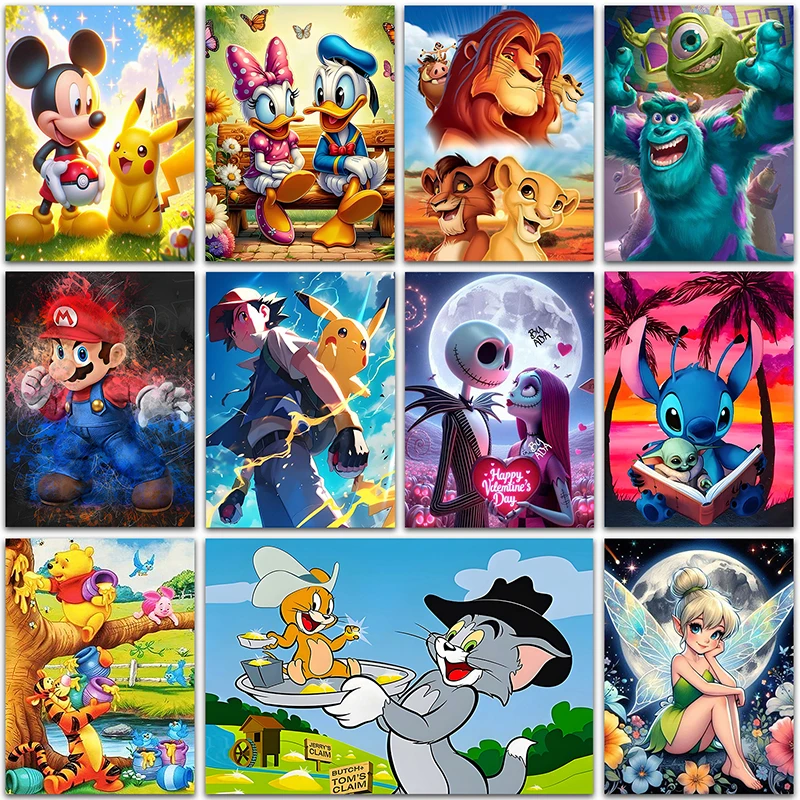 DIY Diamond Painting Disney Mickey Mouse Pikachu Super Mario Minion Domáce dekorácie Plné štvorcové a okrúhle mozaiky výšivky krížového stehu