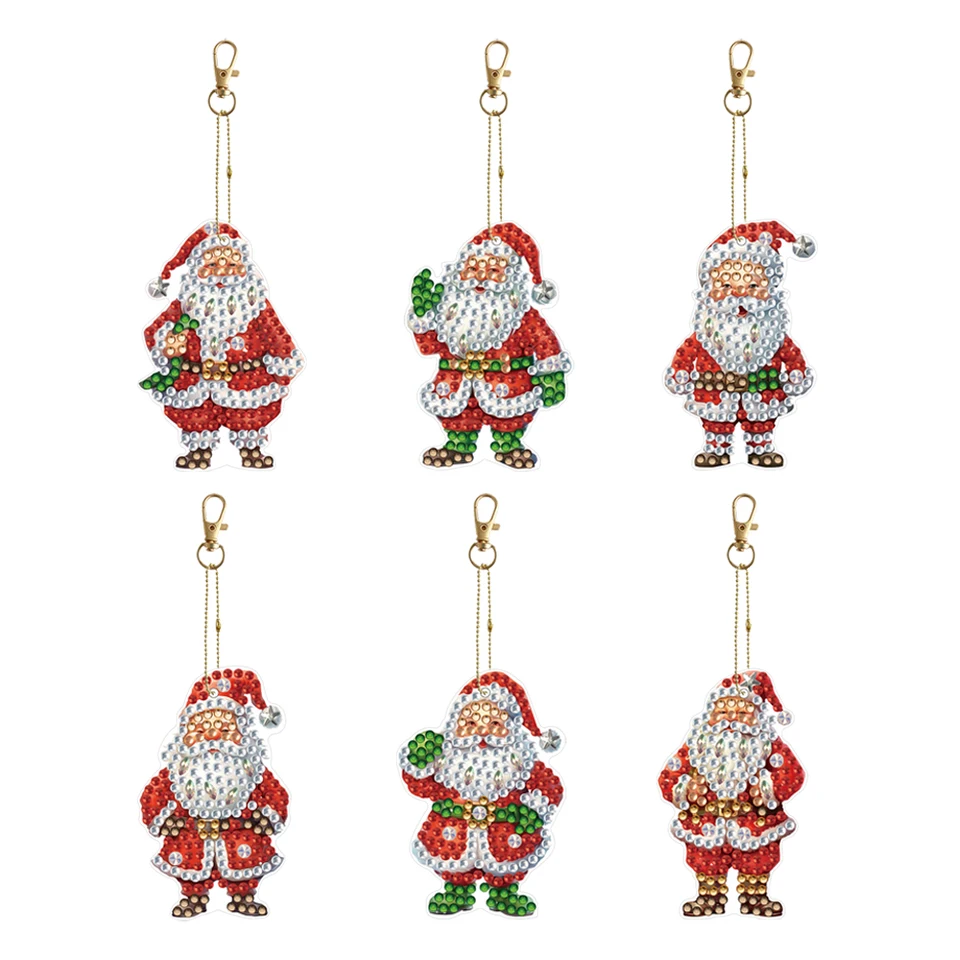 DIY Diamond Painting Keychain Prívesok Vianoce Tree Závesné ozdoby Karikatúra Diamond Mosaic Kit Rinestone prívesok vianočná dekorácia