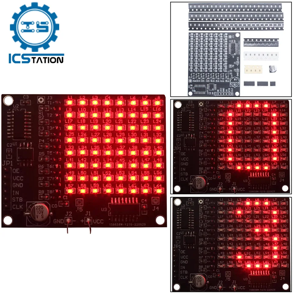 DIY Electronic Kit 64 SMD LED Patch Matrix Matica reklamná obrazovka spájkovanie Projekt Projekt PRACOVNÉ Zváranie výcvikový balík