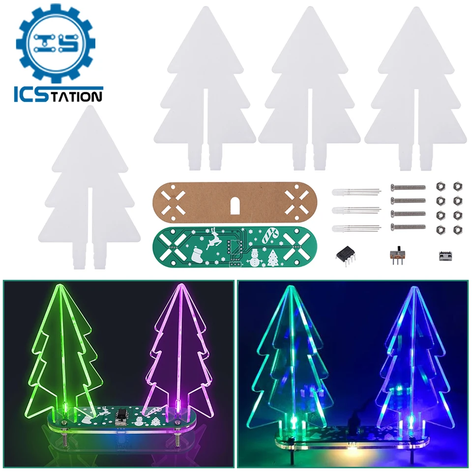 DIY Elektronická súprava 3D vianočný strom RGB LED blikajúce svetlá spájkovac