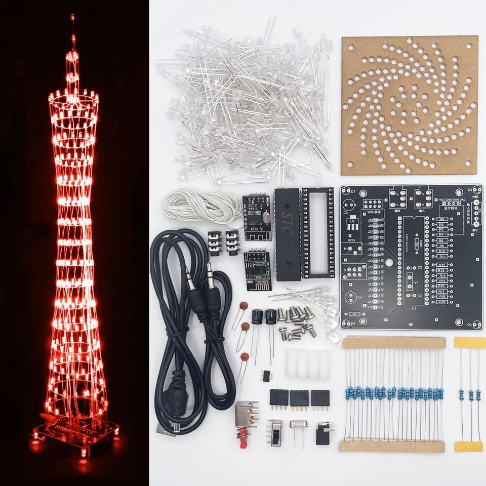DIY Elektronické súpravy 16 vrstiev kantónovej veže svetlo kocka Bluetooth Control App Control English Červené LED diódy nie sú zostavené