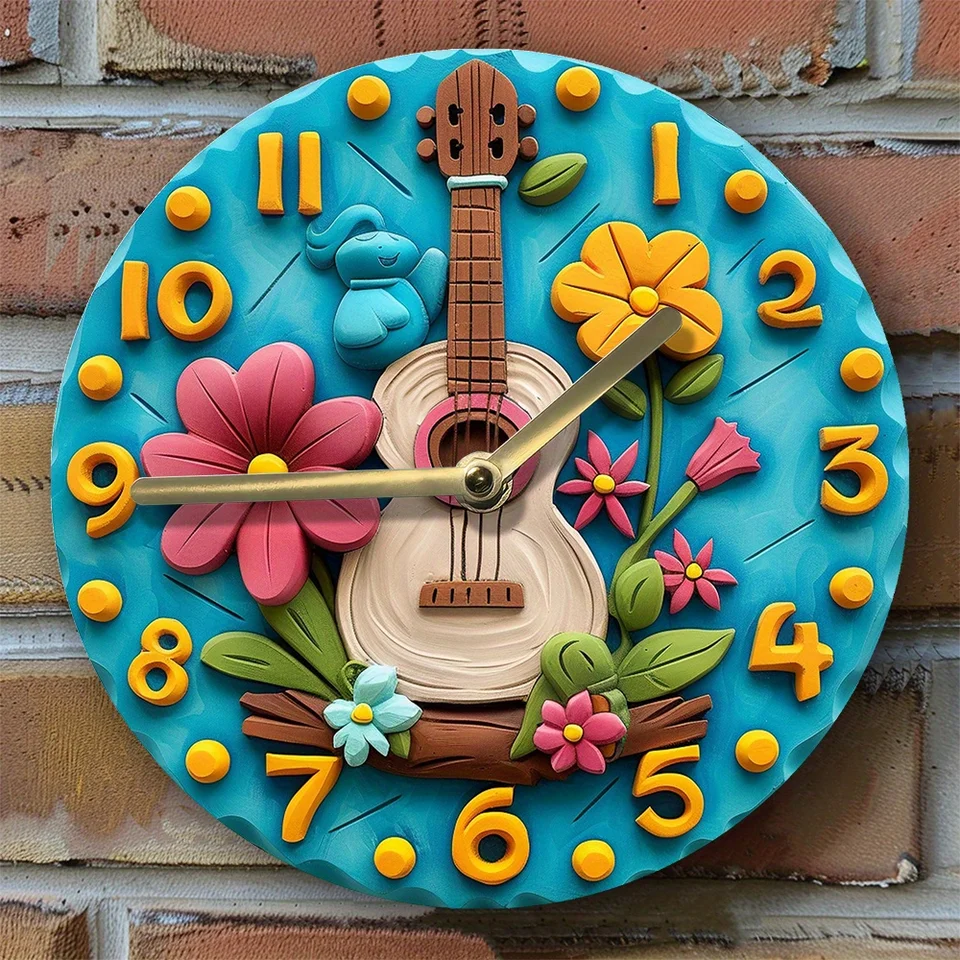 DIY gitara tematická súprava tichých nástenných hodín s 3D dizajnom -vysoká definícia 2d tlačené remeselnícke hodiny pre obývaciu izbu, umelecký dekor darček