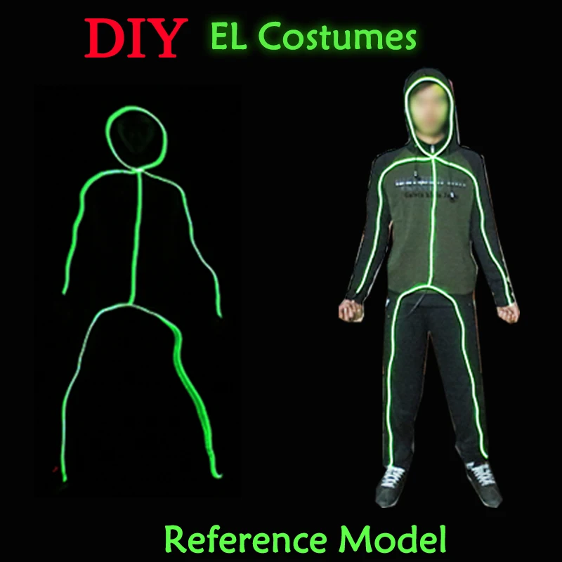 DIY GLOWING COSTUME DODATOK EL Blikajúci neónový svetelný materiál Self-Make Fluorescenčný odev LED lana trubica pre perfoemance
