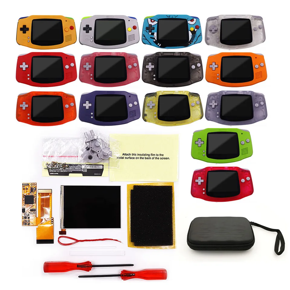 DIY IPS GBA LCD Screen 10 úrovne jasu podsvietenia Nintend Gameboy Advance Console V2 Version s vopred odrezaným bývaním a taškou