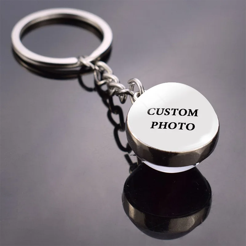 DIY Keychain Svetlá logo Photo sklenená lopta Klávesnica Prispôsobené kľúče Anime domáce zviera s dovolenkovou fotografiou žiara v tmavom darček
