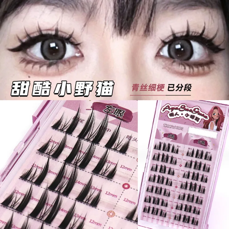 DIY klaster anime falošné mihalnice segmentované hrubé dlhé nadýchané opakovane použiteľné mihalnice predlžovanie