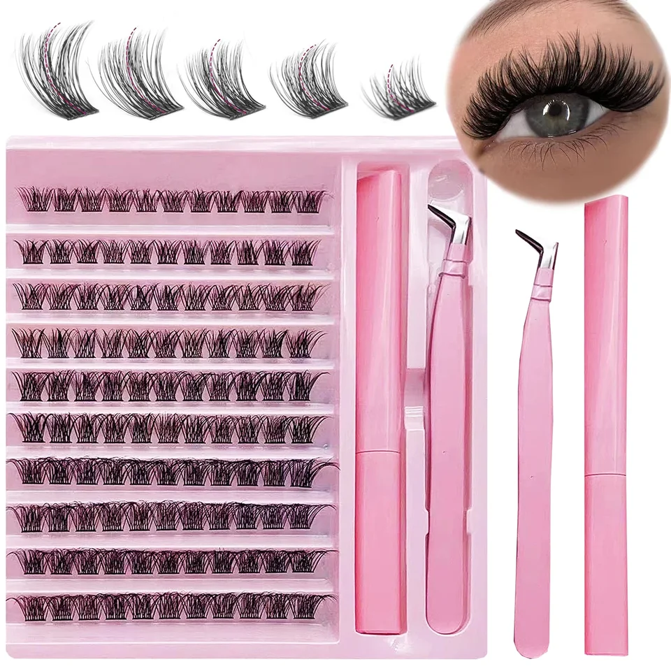 DIY Lash Clusters Extension Kit 110 Klastre s jednotlivými riasmi KLUSHES KLOSTERY KLASY KLASY KLASY KLASY s pinzetou