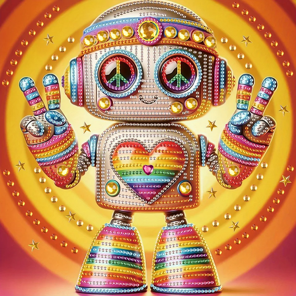 DIY Love Robot 5D Špeciálny tvar Diamondové umelecké súpravy pre začiatočníkov, Diamond Art Painting Kits for Home Wall Divácia darček