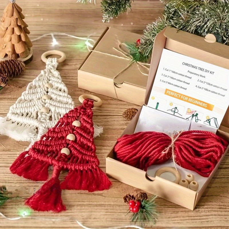 DIY makrame tkané vianočné stromčeky ručne vyrábané bavlnené lano Macrame vianočný stromček sviatočné remeselné darčeky pre priateľov závesné dekorácie