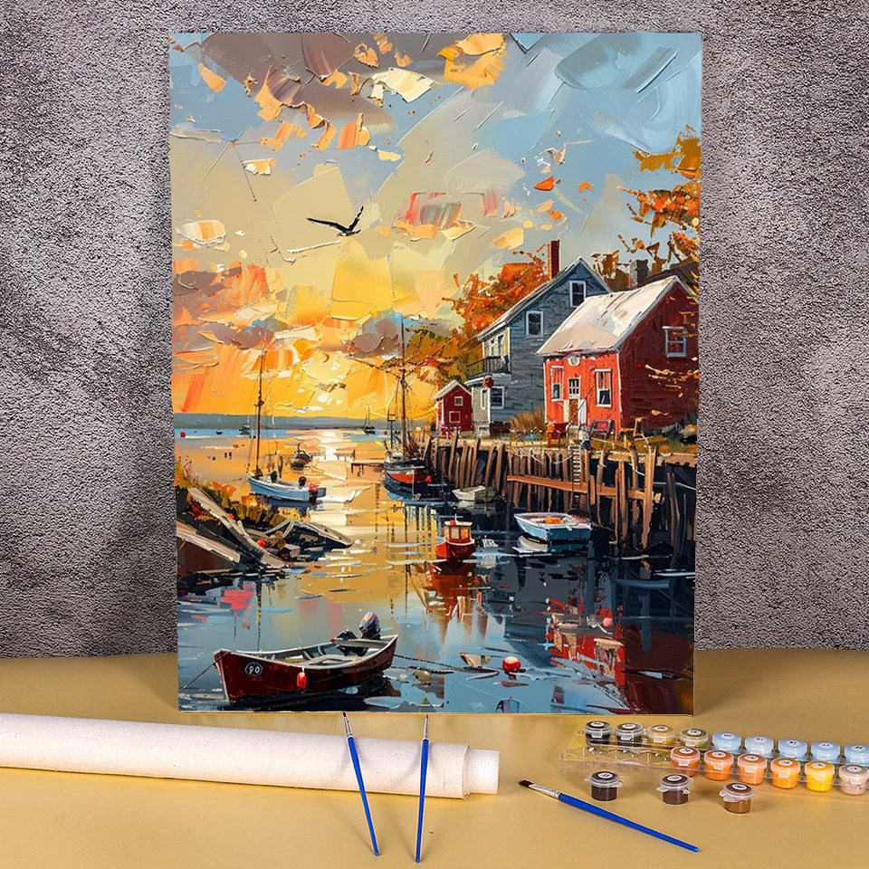 DIY maľba podľa čísel maľovacia súprava pre dospelých Sunset Town Landscape Home Decors sfarbenie na číslach ručne vyrábaný umelecký obrázok