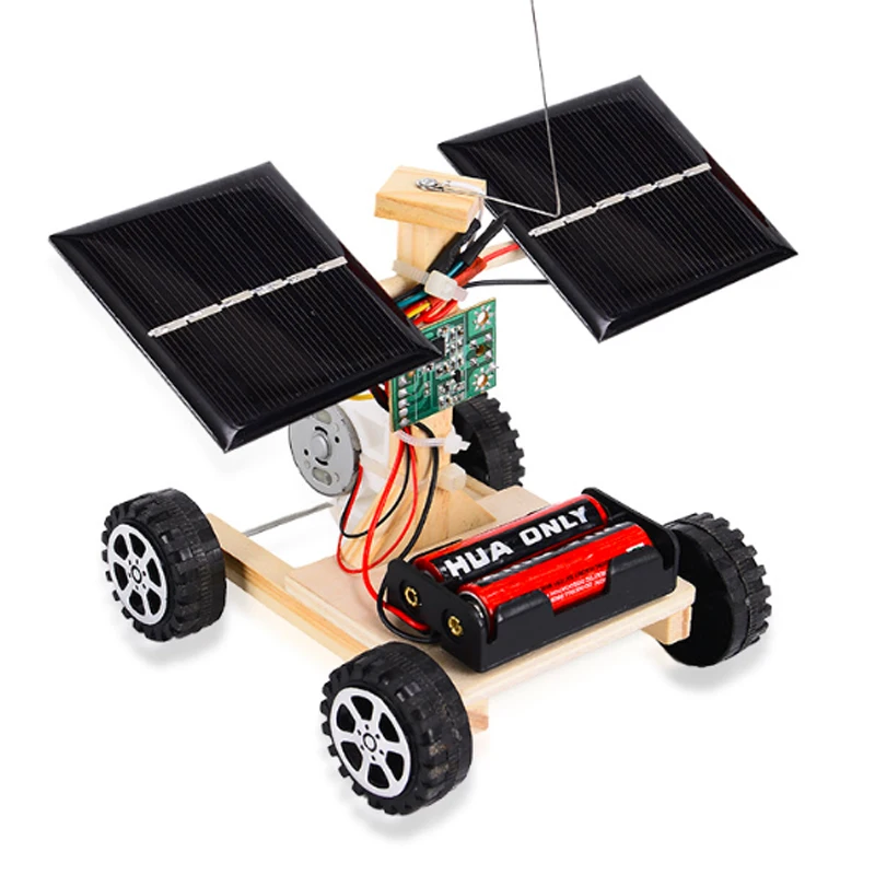 DIY MINI Solar Wireless Diaľkové ovládanie auta hračky Veda Vzdelávacie hračky Zostava rc hračky drevené vozidlo Model pre deti