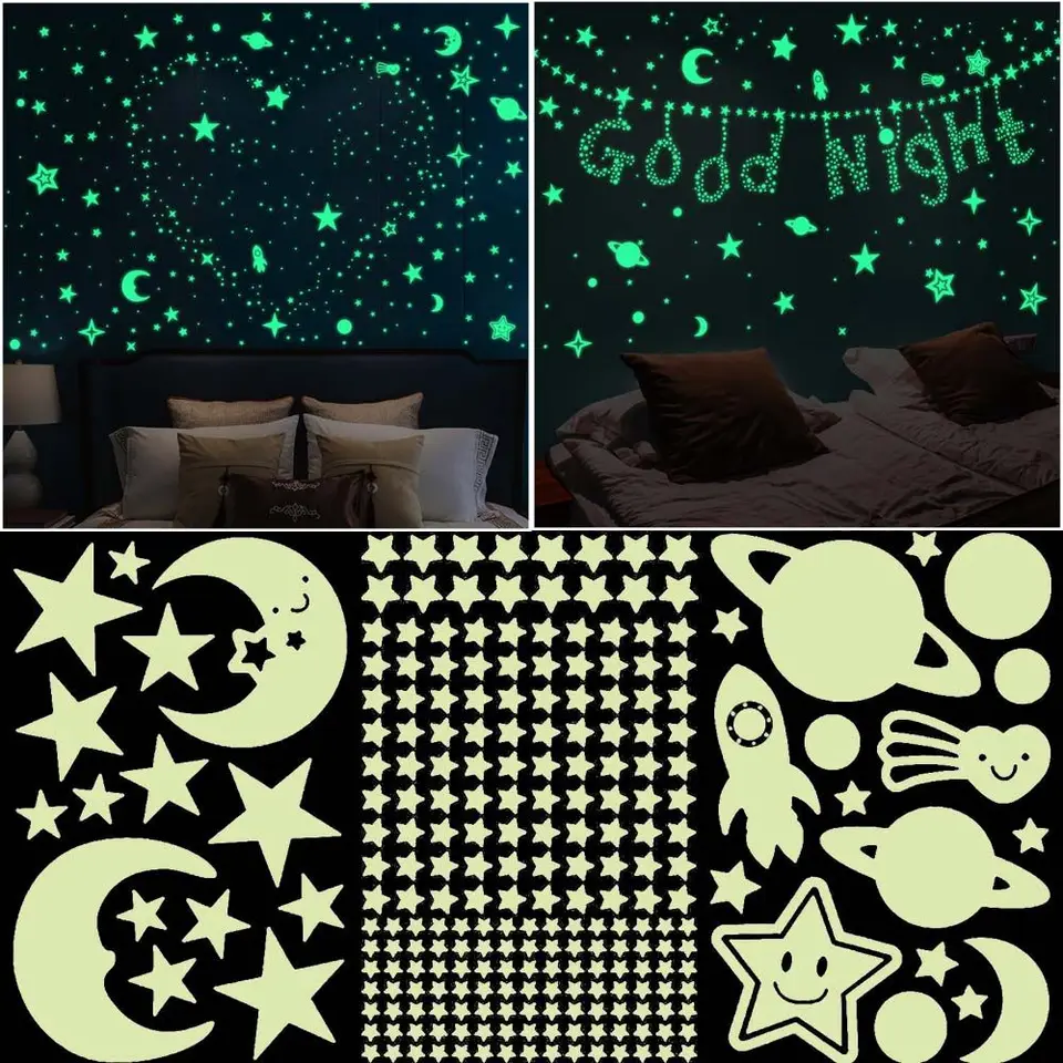 DIY Moon Universe Nursery Ornament Domáce dekorácie hviezdy DOTS Fluorescenčné bublina Sticker 3D Svetlá nálepka nástenná umenie