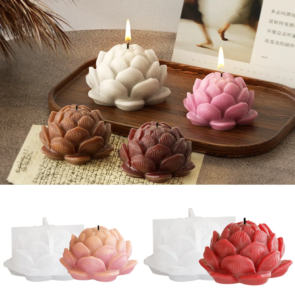 DIY naskladané okvetné lístky Voda Lilies Silikónová sviečka Krásna lotosová živici odkvapkávate lepidlo pleseň kvetinu tvaru čokoládový koláč dekor