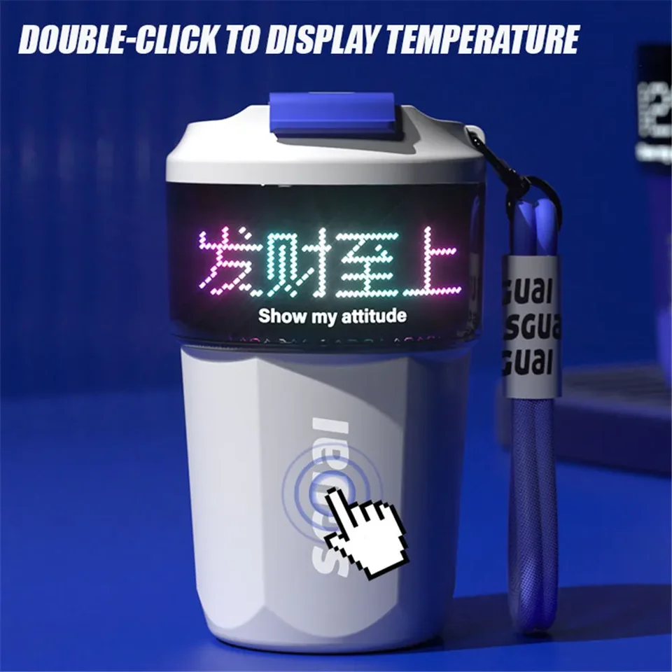 DIY pixel text Inteligentný kávový hrnček Flask Cup Termos voda fľaša LCD SCREE Men Ženy Kreačný darček