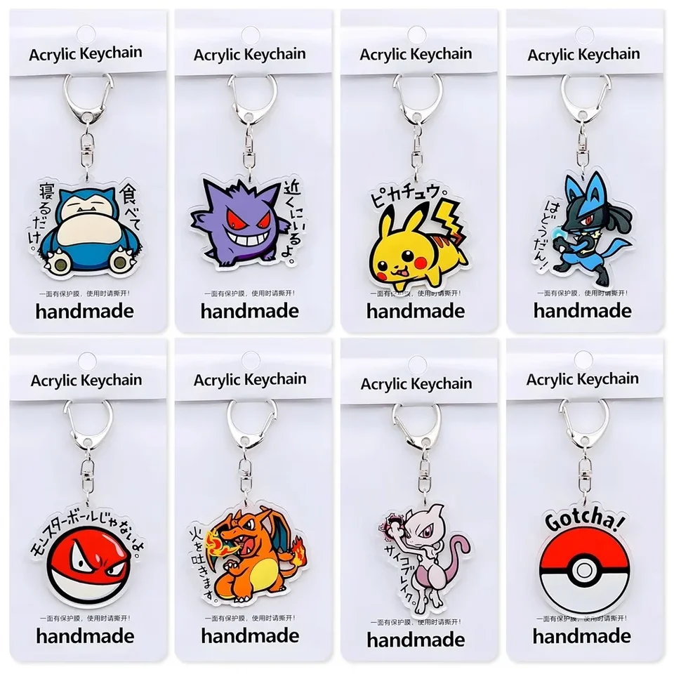 DIY Pokemon Acrylic Key Chain Charizard Snorlax Poké Ball Gengar Psyduck Kawaii Pendant Anime Periférny dovolenkový darček