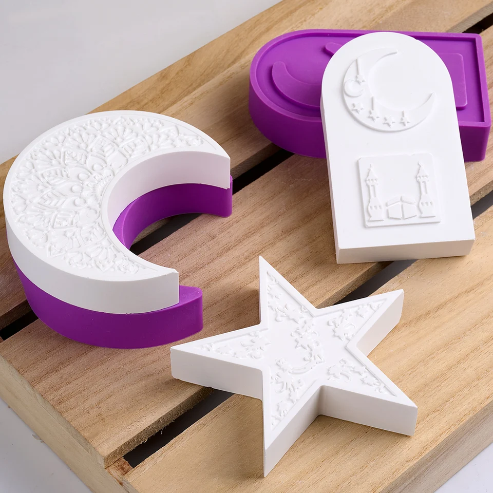 DIY rezbársky vzor mesačnej hviezdy Silikónová forma ručne vyrábaná arómová mydla Passin Resin Casting Folmy pre dekoráciu festivalu Ramadan Festival