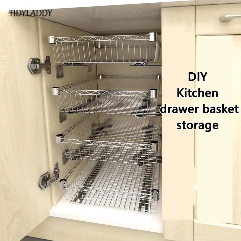 DIY skrinka Zásuvka Kôš kuchyňa Kuchár Organizátor Posuvná skrinka Kôš vytiahnite kovový zásuvkový kôš