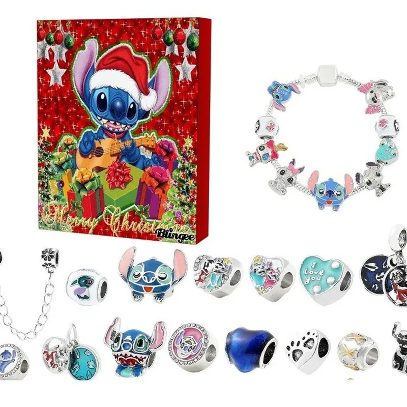 DIY Stitch Mickey vianočný adventný kalendár Disney náramky 24 dní vianočné odpočítavanie kalendár šperky na výrobu súpravy pre darček pre dievčatá darček