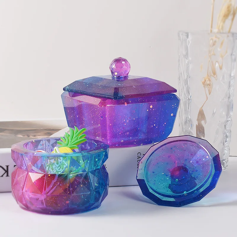 DIY Storage Box Silikónová forma epoxidová živici rezané diamantové okrúhle úložné panne