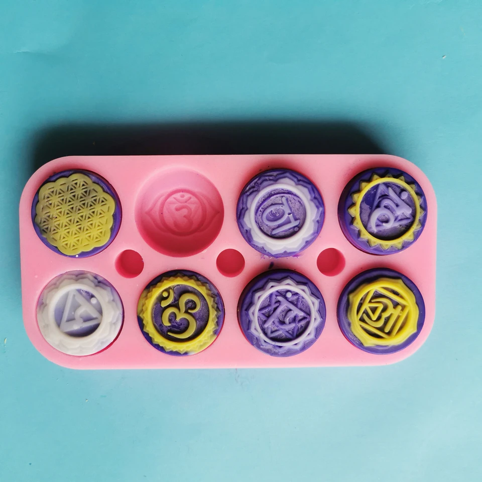 DIY Sviečky Vytváranie plesní Najnovšia jedinečná mydlová silikónová forma so symbolmi okrúhle čakry silikónové formy