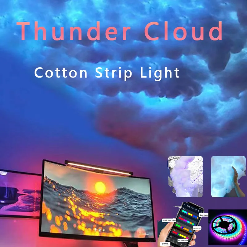 DIY Thunder Cloud Light Strip s aplikáciou a diaľkovým ovládaním, stropná lampa z bavlny, LED RGB pre hernú miestnosť vianočné dekorácie