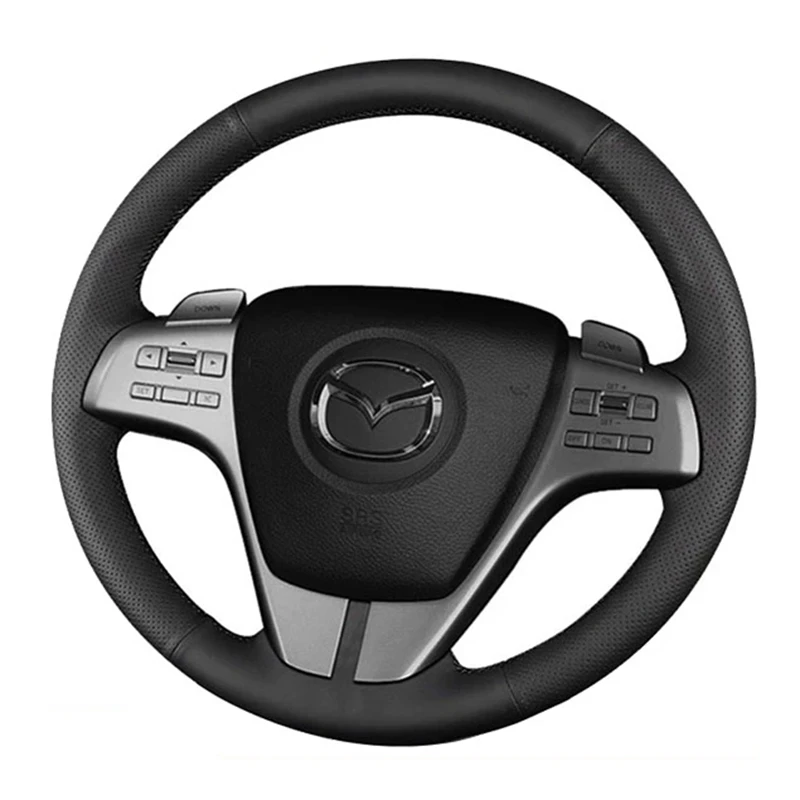 DIY Čierna umelá kožená koža ručne šikmo kryt volantu na volant pre podriadenie vhodné pre Mazda 3 Mazda 6 2009 Príslušenstvo automobilu