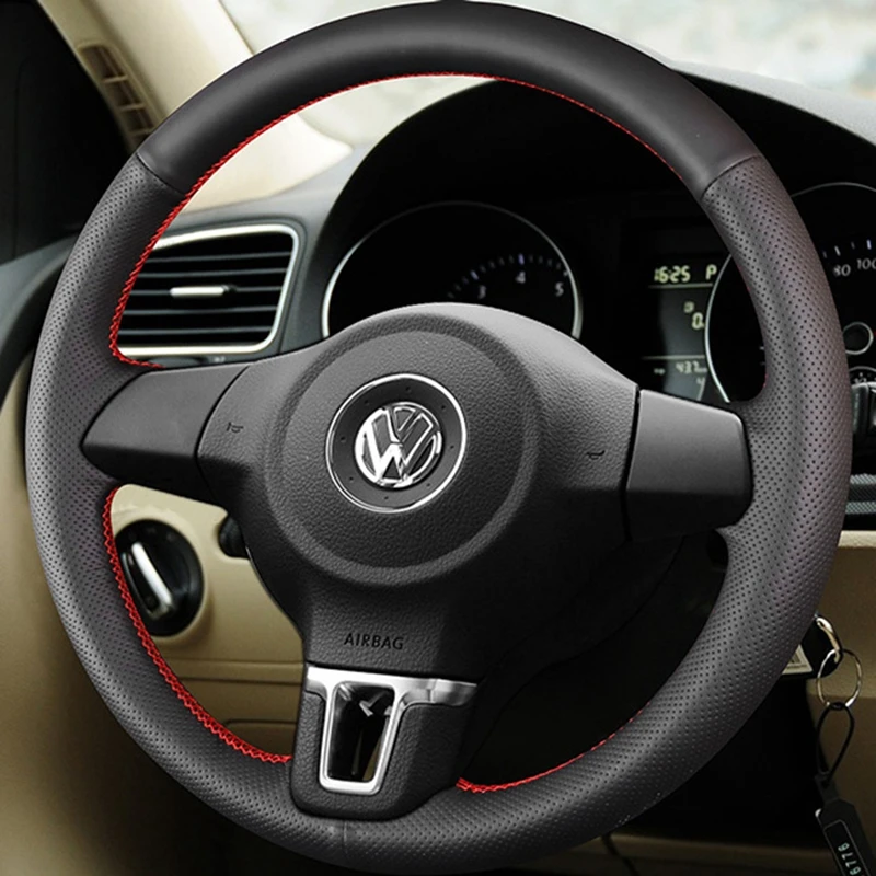 DIY Čierne faux kožené priedušné auto na volant pre volant pre Volkswagen Golf 6 MK6 VW Polo Sagitar Bora Santana Jetta Mk5