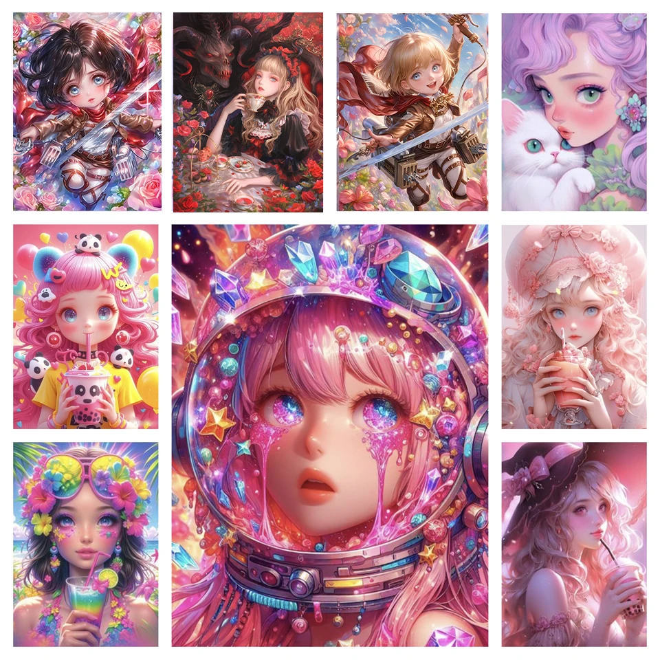 DIY5D Karikatúra Diamond Painting Set Dreamy Anime Girl Full Round Square Kríž výšivok Diamond Mosaic Home Decoration