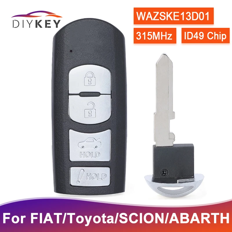 Diykey 315MHz ID49 Chip pre Fiat 124 Spider Abarth Toyota Yaris 2017 2018 2019 2020 pre 2016 Scion Ia Wazske13d01 Smart Key Fob