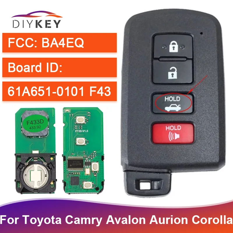 Diykey 61A651-0101 F43 Smart Remote pre toyota Camry Avalon Aurion Corolla 2011 2012 2013 2014 2015 BA4EQ Keyless Key FOB