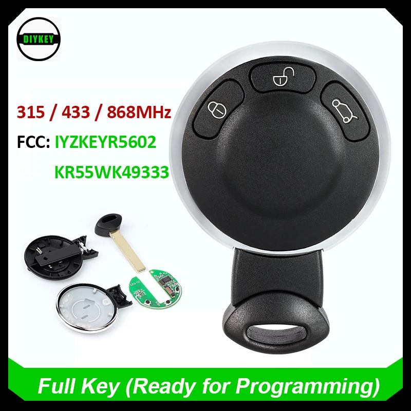 Diykey Iyzkeyr5602 Smart Remote Key System CAS ID46 Chip 315MHz/433MHz/868MHz pre Mini Cooper Countryman 2006 - 2014 KR55WK49333