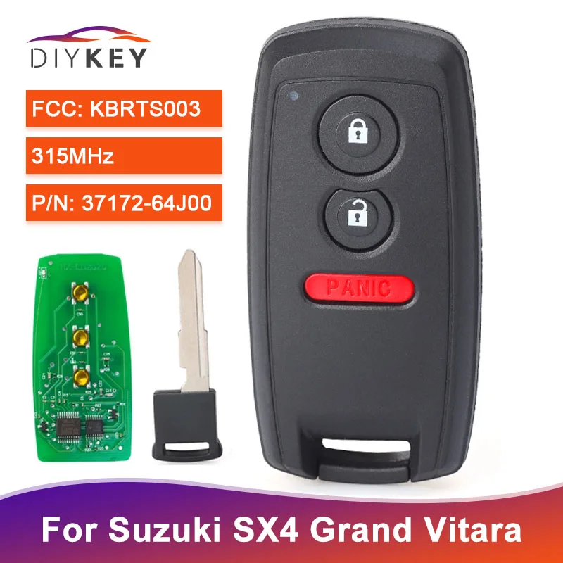 Diykey Smart Remote FCC: KBRTS003 315MHz pre Suzuki SX4 Grand Vitara 2007 2008 2009 2010 2012 2012 2012 Kľúčové FOB 3 Buttons 37172-64J00