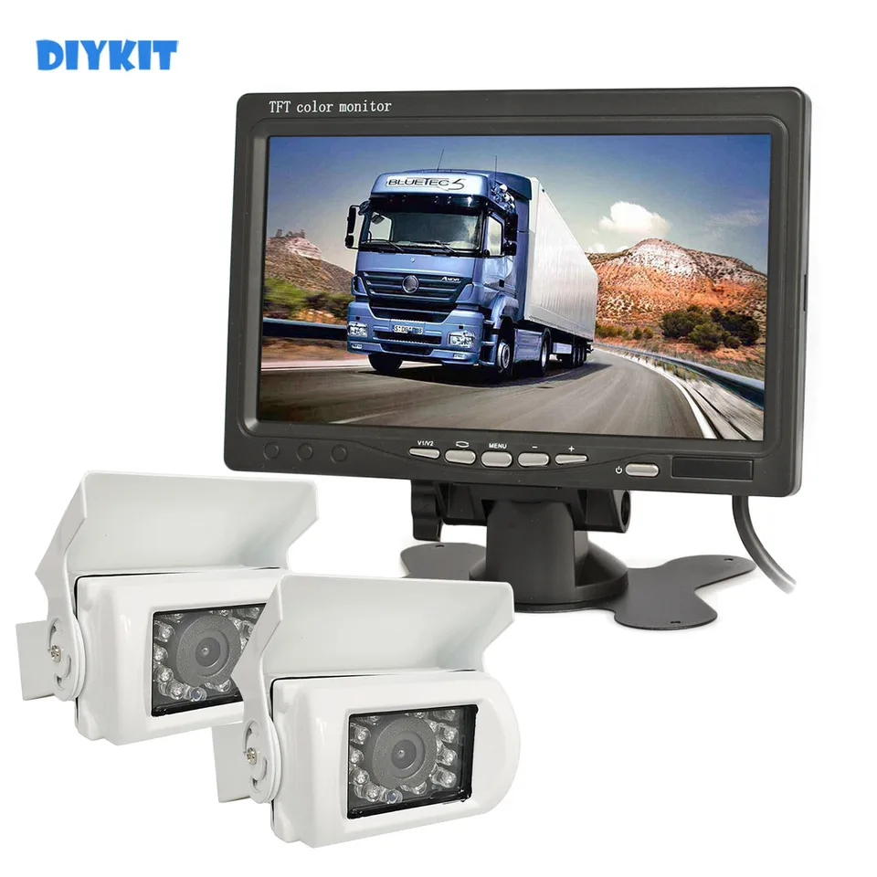 Diykit 12v-24V DC 7inch Tft LCD Monitor automobilu 2 x 4pin IR nočné videnie automobilu Camera Zadný systém