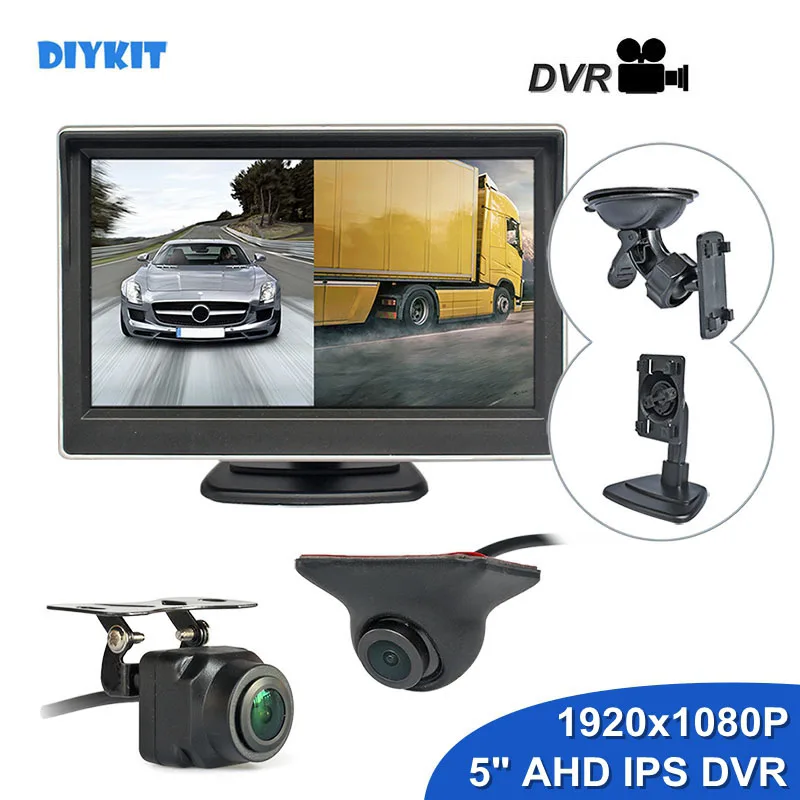 Diykit 5inch AHD IPS zadný monitor vozidla 1920*1080 Nahrávanie DVR 2 záložné auto fotoaparát AHD nočné videnie podporuje SD karta SD