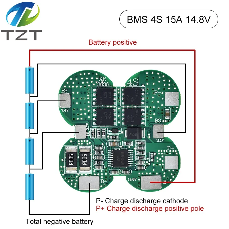 DIYTZT BMS 4S 15A 14.8V 18650 LI-ION LITHIUNÁ BATICKÁLNA DOPADA BATTERS S NAPRAVODNÝMI OBCHODNÝM