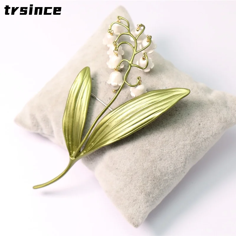 Dizajnér Nový pastoračný štýl temperament Lily z údolia Pearl brošň Lily z Valley Green Leaf Plant Plant Klenoty doplnky
