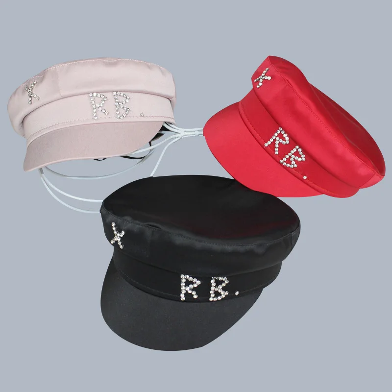 Dizajnér značky saténové diamanty RB list Newsboy Caps Women Flat Militray klobúk nastaviteľné ženy baret klobúky gorras mujer