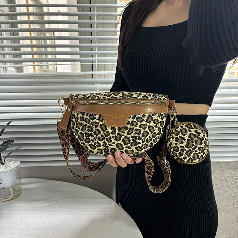Dizajnérka žena hrudník retro leopard tlačový pás taška minca kabelka luxusná dáma taška móda Pu ramenné krížové vrecká na hrudi