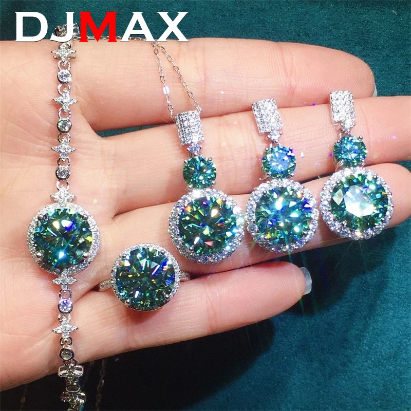 Djmax Green Moissanit Diamond Rings Set pre ženy Originálne 925 Sterling Silver Luxusné dámy Diamond Set Nové 2024