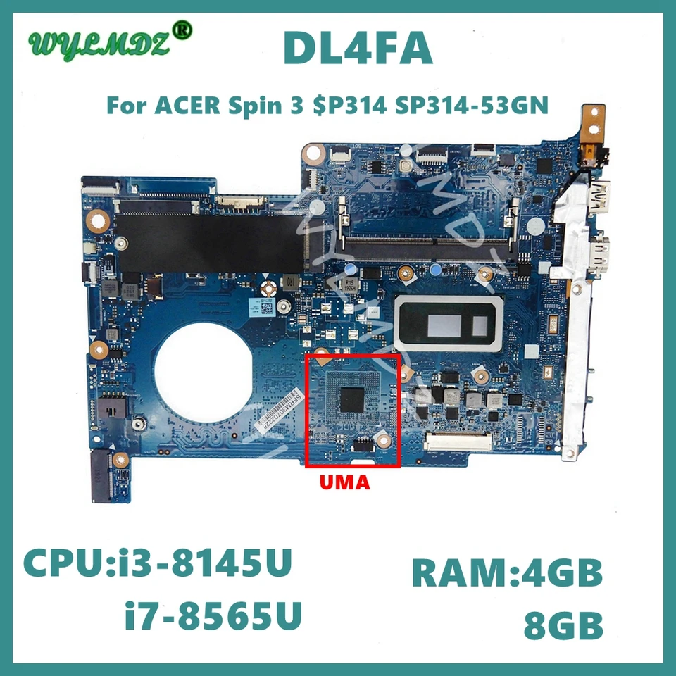 DL4FA s i3-8145U i7-8565U CPU Notebook Mainboard pre ACER spin 3 SP314 SP314-53GN laptop Testovaná základná doska OK OK