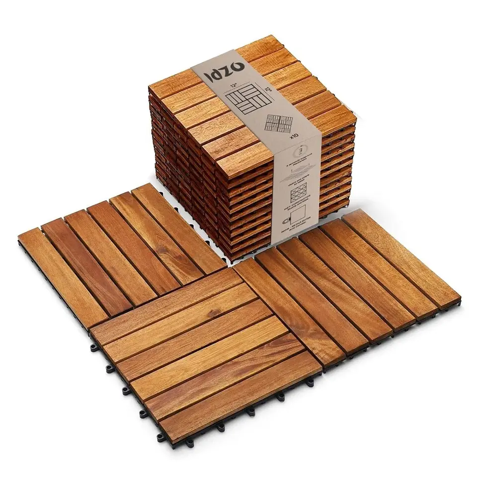 Dlaždice IDZO Interlocking Deck Dlaždice - 10ks vodotesné dlaždice Acacia Drevené terasy, podlahové dlaždice pre vnútorné aj vonkajšie paluby