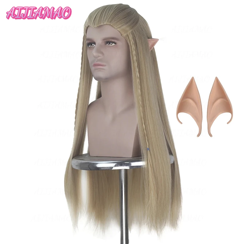 Dlho priamy úhľadný spätný stýkaný vrkôt syntetický vlasový večierok Cosplay kostým parochne Hobbit princ legolas
