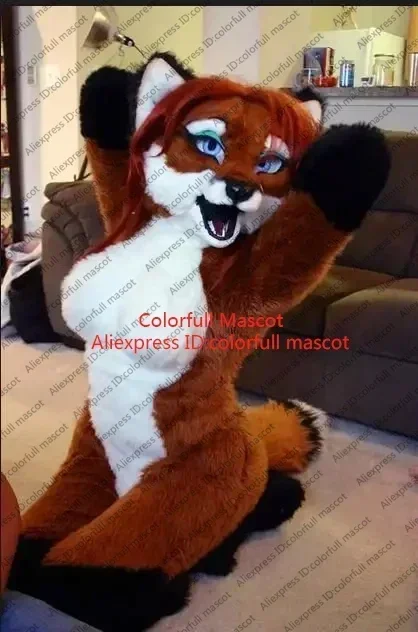 Dlhá kožušina chlpatá slečna Fox Husky psom fursuit maskot