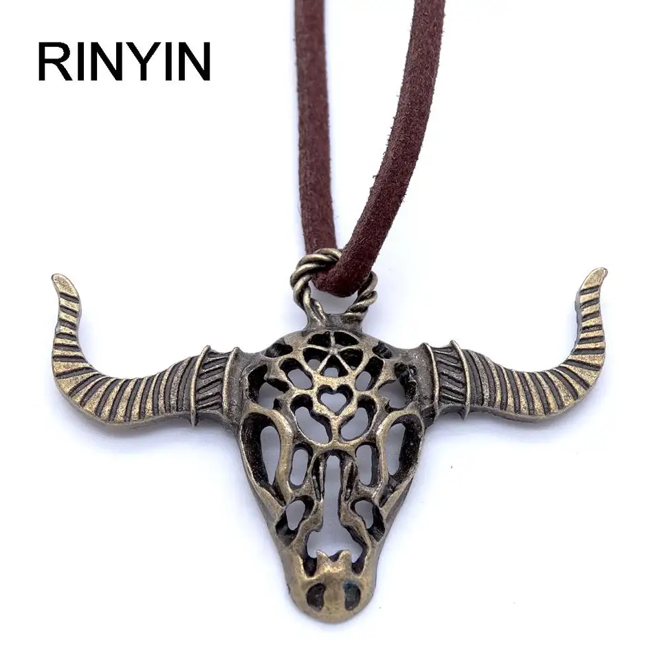 Dlhé kožené náhrdelník Retro šperky vintage náhrdelník Hip Hop Rock Style Wholesale Bull Head prívesok