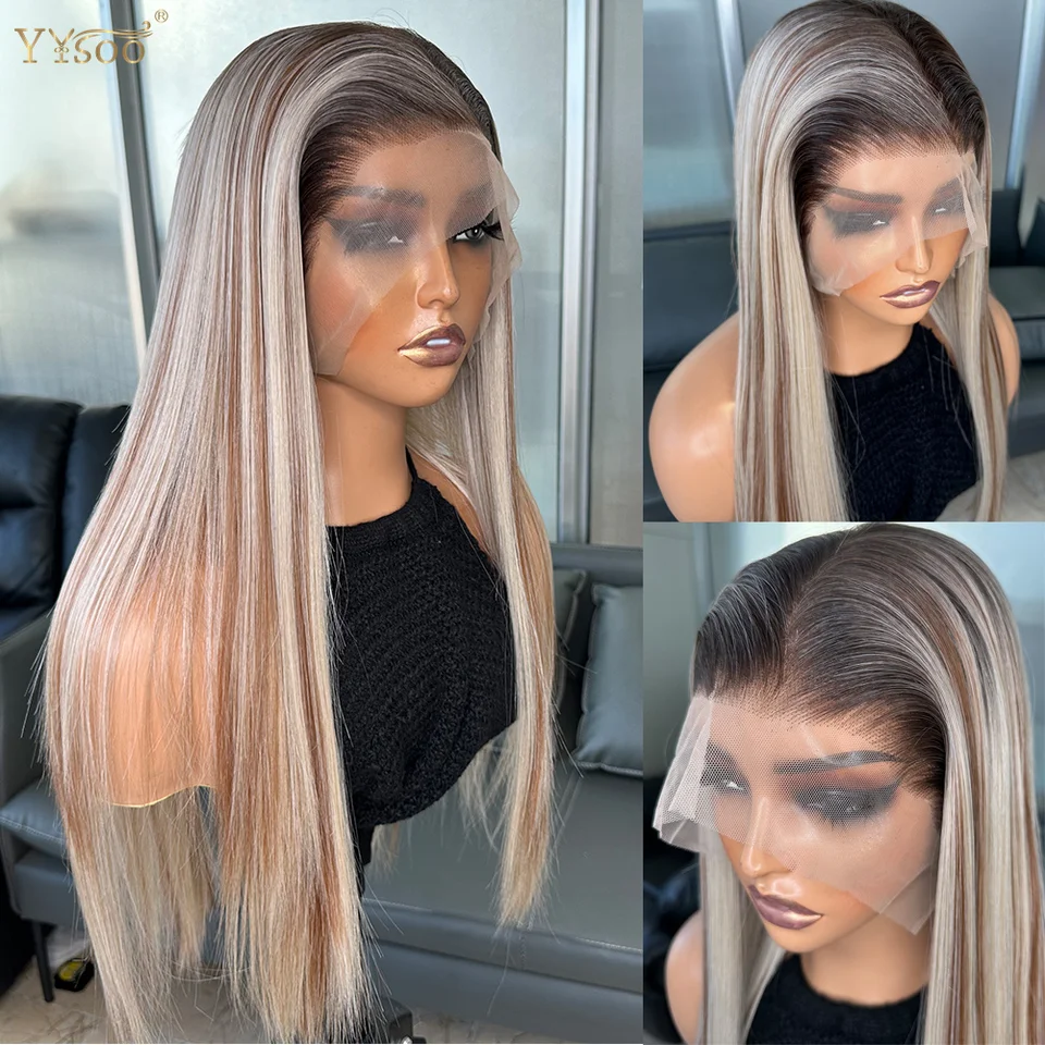 Dlhé ombre zvýrazňuje farbu hodvábne rovné predkryté vlasové vlasy odolné voči vlasovému žiareniu WIG13X6 FUTURA Ručne zviazané syntetické čipky prednú parochňu